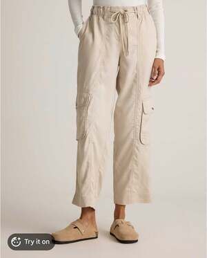 Quince Women's Vintage Wash Tencel Drawstring Cargo Pants XL New no tags